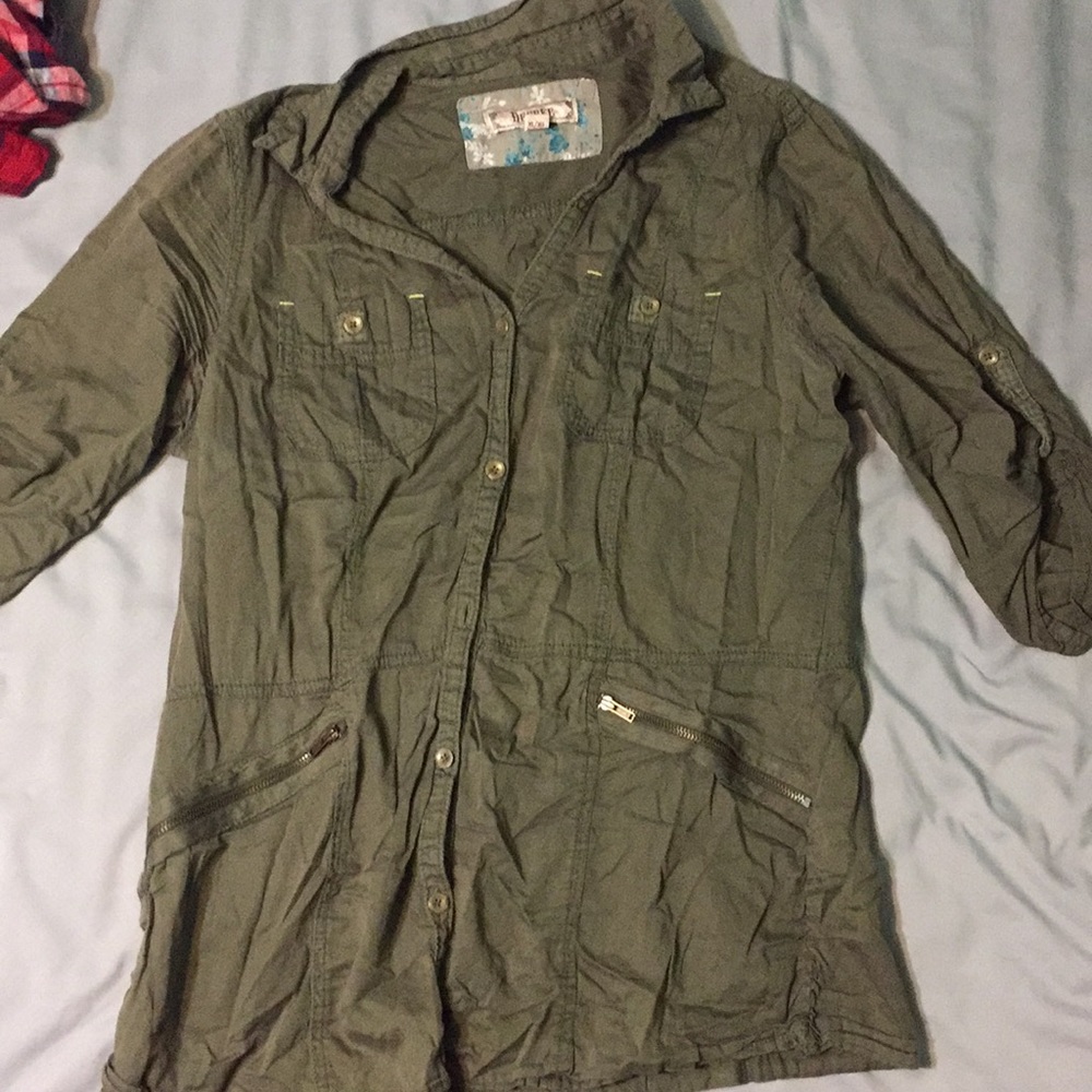 Army green button shirt
